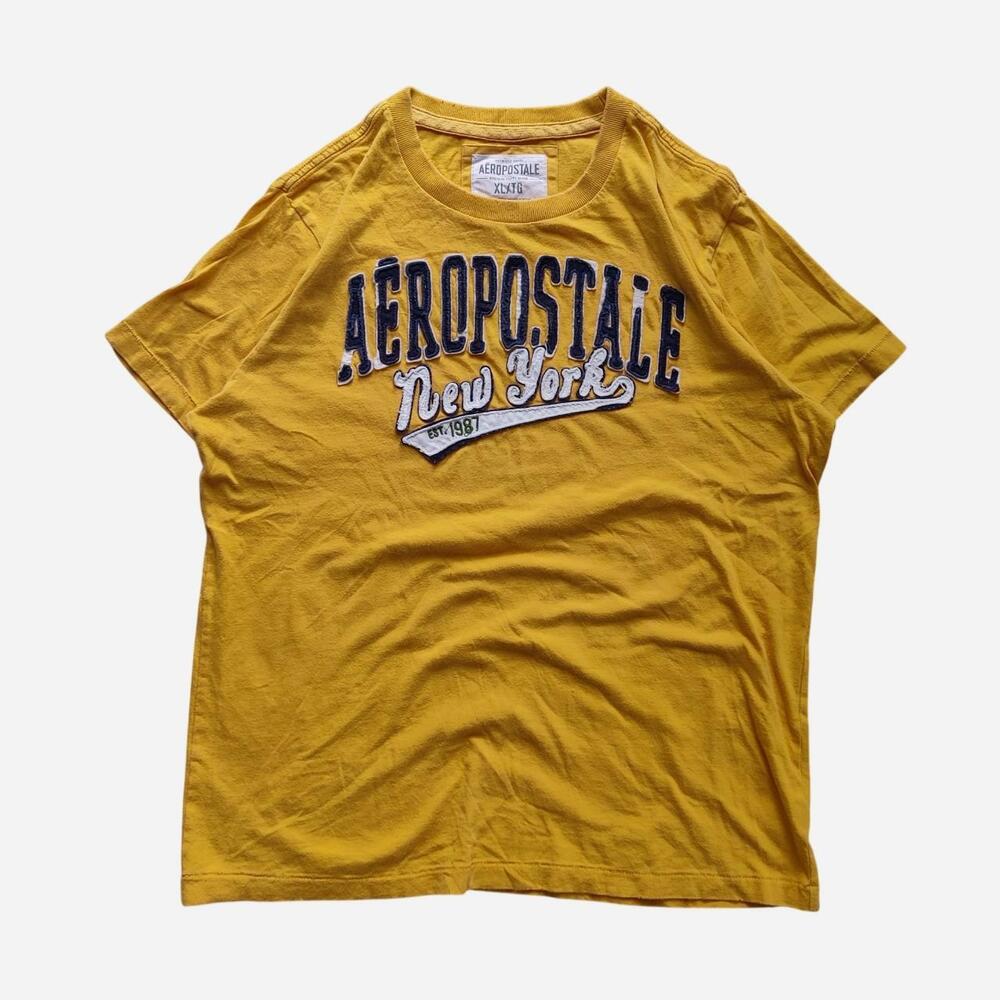 Y2K Aeropostale yellow New York T-Shirt with a distressed look